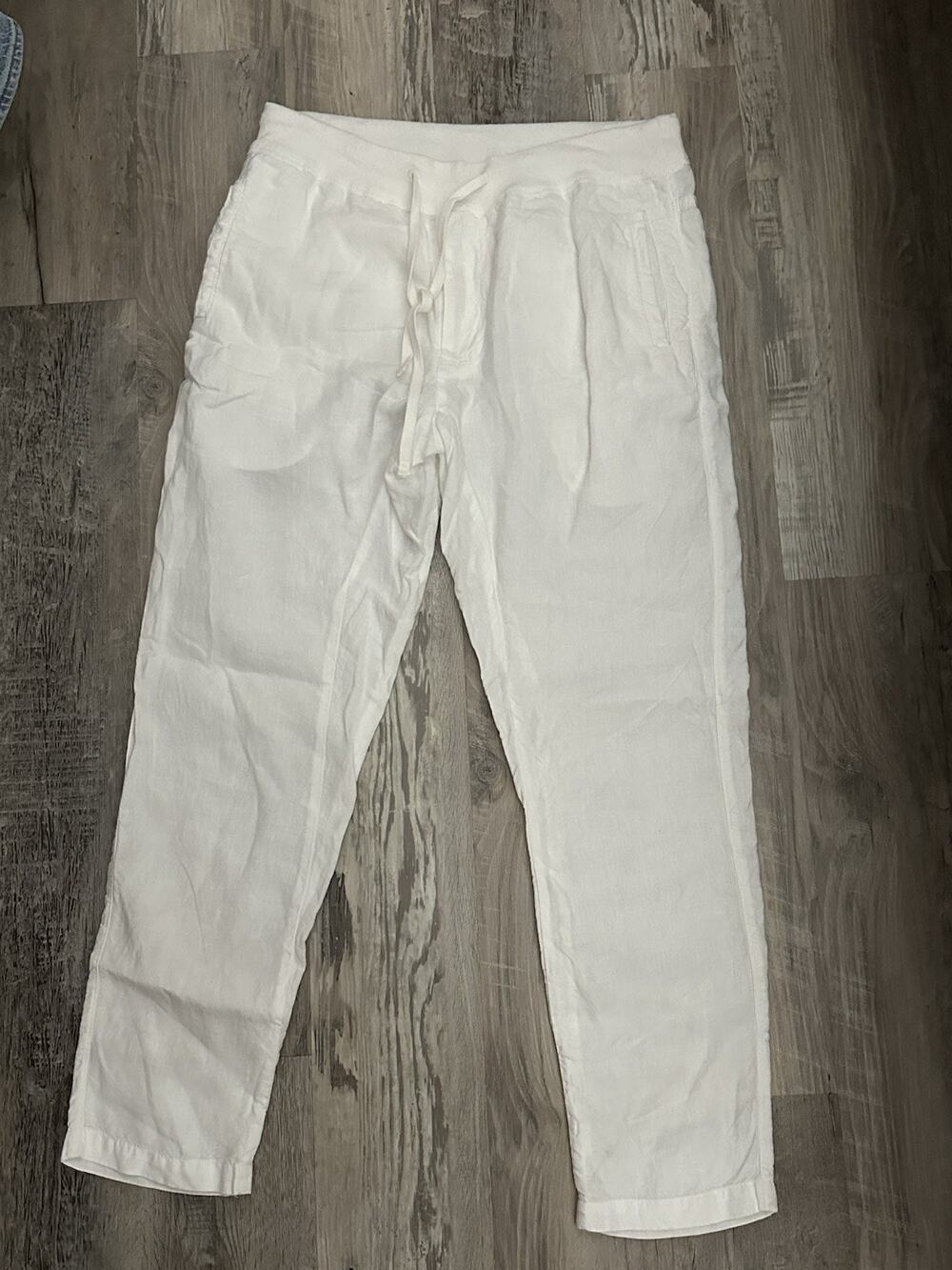 CP Shades Linen Drawstring Pants Womens Size 28 White Straight Leg